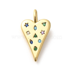 Rack Plating Brass Micro Pave Cubic Zirconia Pendants, Cadmium Free & Lead Free, Long-Lasting Plated, Heart Charms, Heart, 22x12.5x2mm, Hole: 3.5x2.5mm(KK-M296-06G)