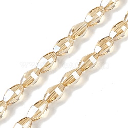 Electroplate Glass Beads Strands, Pearl Luster Plated, Faceted, Oval, Light Khaki, 9.5x5.5mm, Hole: 1.2mm, about 60pcs/strand, 22.05''(56cm)(GLAA-Q101-03A-PL02)