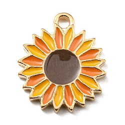 Thanksgiving Day Alloy Enamel Pendants, Light Gold, Sunflower, 17.5x15x1.5mm, Hole: 1.8mm(X-ENAM-D060-01A-KCG)