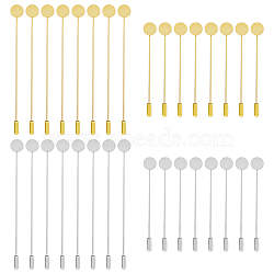 SUPERFINDINGS 32Pcs 4 Styles Brass Lapel Pin Base Settings, with Round Tray, Platinum & Golden, 76~104mm, Pin: 1mm, Tray: 10mm, 8Pcs/style(KK-FH0006-58)