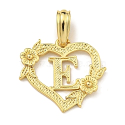 Heart Brass Pendants, Long-Lasting Plated, Cadmium Free & Lead Free, Real 18K Gold Plated, Letter E, 18x20x3mm, Hole: 3.5x7mm(KK-I714-04G-E)