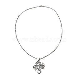 Alloy Dragon Pendant Necklace with 201 Stainless Steel Box Chains, Antique Silver, 23.70 inch(60.2cm)(NJEW-D053-01AS)
