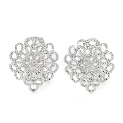 Flower Brass Micro Pave Cubic Zirconia Stud Earrings Finding, with Horizontal Loops, Cadmium Free & Lead Free, Platinum, 16x15mm, Hole: 1.2mm, Pin: 0.8mm(KK-E083-16P)