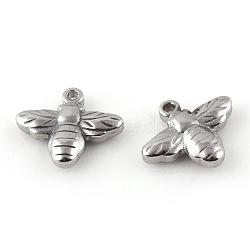 Tarnish Resistant 201 Stainless Steel Charms, Bees, Stainless Steel Color, 13.5x16.5x4mm, Hole: 1.5mm(STAS-Q195-03)