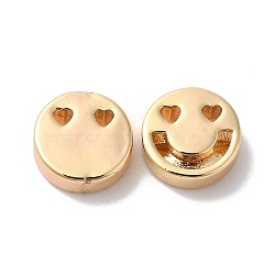 Brass Beads, Smiling Face, Real 18K Gold Plated, 10x3.5mm, Hole: 1.5x1.5mm(KK-G465-38G)