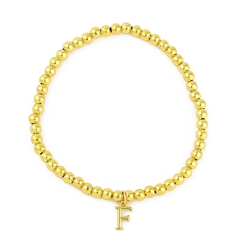 Brass Pendants Bracelets, Real 18K Gold Plated, Letter F, 0.16 inch(0.4cm), Inner Diameter: 2.17 inch(5.5cm), pendant: 10~10.5x2.5~8mm