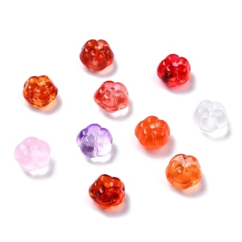 Autumn Theme Transparent Glass Beads, with Glitter Powder, Pumpkin, Mixed Color, 9.5~10x6mm, Hole: 1.2mm