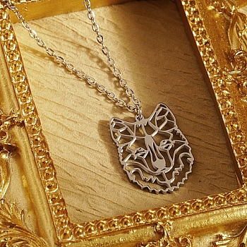 Stainless Steel Color Stainless Steel Pendant Necklace, Origami Animal, Tiger, 17.72 inch(45cm), Pendant: 22x17mm