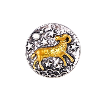 Constellation Alloy Pins, Round Brooch, Zodiac Sign Badge for Clothes Backpack, Aries, 18mm