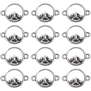 120Pcs Tibetan Style Alloy Connector Charms, Ring Links with Mountain, Antique Silver, 11x16~16.5x2.5~3mm, Hole: 1.6mm