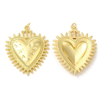 Eco-Friendly Brass Pendants, with Jump Ring, [Lead Free & Cadmium Free, Heart Charm, Real 18K Gold Plated, 38.5x31.5x4mm, Hole: 3mm
