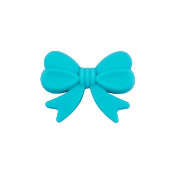 Bowknot Food Grade Silicone Beads, Chewing Beads For Teethers, DIY Nursing Necklaces Making, Turquoise, 16x26mm