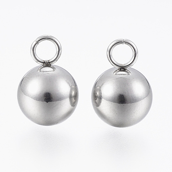 304 Stainless Steel Charm, Round, Stainless Steel Color, 11~12x8mm, Hole: 2.5mm