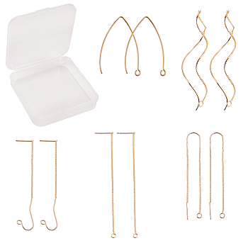 SUNNYCLUE Brass Stud Earring Findings, Ear Threads/Earring Hooks, Golden, 7.4x7.2x1.7cm, 10pcs/box