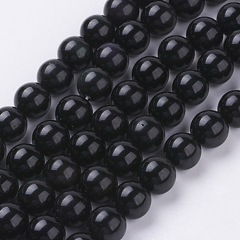 Natural Obsidian Beads Strands, Round, Grade AA, Black And Colorful, 10mm