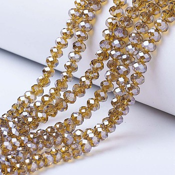 Electroplate Glass Beads Strands, Pearl Luster Plated, Faceted, Rondelle, Dark Goldenrod, 3.5x3mm, Hole: 0.4mm, about 113~115pcs/strand, 32~33cm