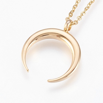 304 Stainless Steel Pendant Necklaces, Double Horn/Crescent Moon, Golden, 17.99 inch(45.7cm), 1.5mm