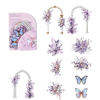 20Pcs Flower Arch Waterproof PET Decorative Stickers, Self-adhesive Butterfly Decals, for DIY Scrapbooking, Plum, 40~90mm