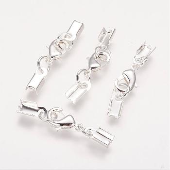 Silver Color Plated Brass Clip Ends, with Lobster Claw Clasps, Nice for Jewelry Making, 33x5mm