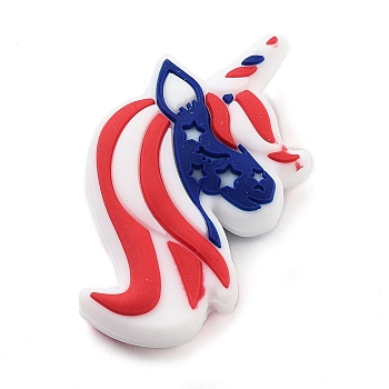 Independence Day Theme Silicone Beads, Unicorn, 29x25x8mm, Hole: 2mm