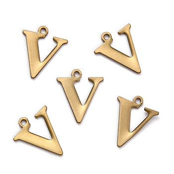 304 Stainless Steel Alphabet Charms, Antique Bronze, Letter.V, 12x10x1mm, Hole: 1mm