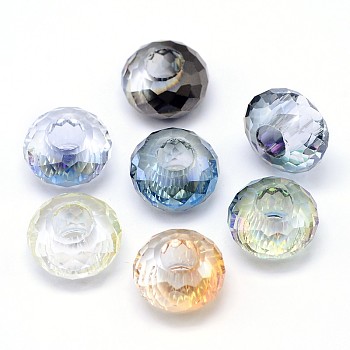 Electroplate Glass Beads, Half Plated, Faceted, Rondelle, Mixed Color, 14x8mm, Hole: 5.5mm