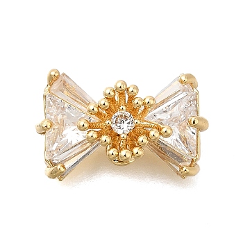 Brass Micro Pave Cubic Zirconia Pendants, Bowknot Charms, Real 14K Gold Plated, 9.5x15x6mm, Hole: 1.2mm
