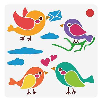 PET Hollow Out Drawing Painting Stencils, for DIY Scrapbook, Photo Album, Bird Pattern, 30x30cm