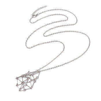 201 Stainless Steel Crystal Stone Cage Pendant Necklaces, 304 Stainless Steel Cable Chains Necklaces, Stainless Steel Color, 29.33 inch(74.5cm)