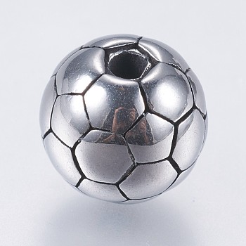 304 Stainless Steel Beads, FootBall/Soccer Ball, Antique Silver, 10mm, Hole: 2mm