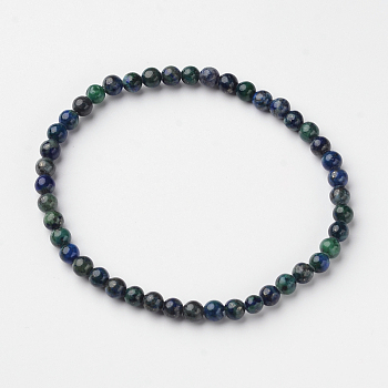 Natural Chrysocolla and Lapis Lazuli(Dyed) Round Bead Stretch Bracelets, 54.5mm, Bead: 4~5mm