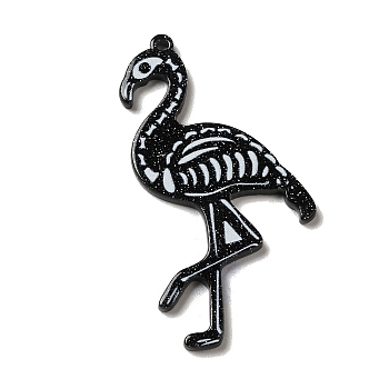 Opaque Double-sided Printed Acrylic Pendants, with Glitter Powder, for Halloween, Skull Theme Charm, Crane, 50x29x2mm, Hole: 1.6mm