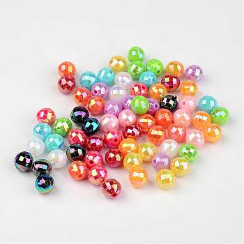 Faceted Colorful Eco-Friendly Poly Styrene Acrylic Round Beads, AB Color, Mixed Color, 6mm, Hole: 1mm, about 5000pcs/500g