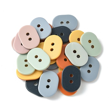 2-Hole Resin Buttons, Two Tone, Oval, Mixed Color, 26x18.5~19x3mm, Hole: 2~3mm