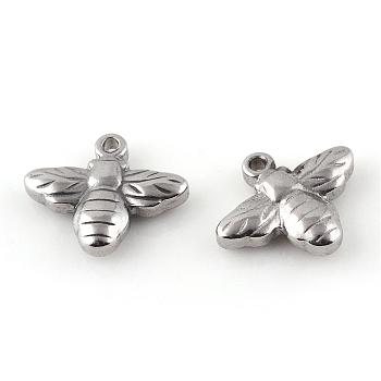 Tarnish Resistant 201 Stainless Steel Charms, Bees, Stainless Steel Color, 13.5x16.5x4mm, Hole: 1.5mm