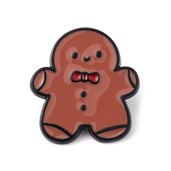 Christmas Theme Emanel Pin, Electrophoresis Black Alloy Brooch for Backpack Clothes, Gingerbread Man Pattern, 28x26x1.5mm