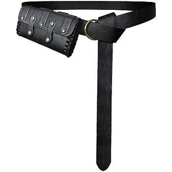 Leather Waist Bag and Belt Set, with Alloy Buckle, Black, 175x100x45mm