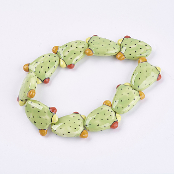Handmade Porcelain Beads, Cactus, Lawn Green, 29.5~30x24~25x8.5~10mm, Hole: 2mm