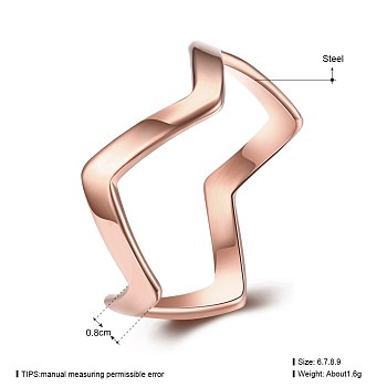 Women's Titanium Steel Finger Rings, Wave, Size 7, Rose Gold, 17.3mm