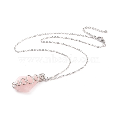 Розовый кварц кулон ожерелье(NJEW-E154-07P)-2