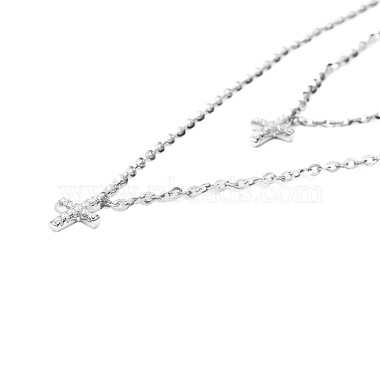 TINYSAND@ CZ Jewelry 925 Sterling Silver Cubic Zirconia Cross Pendant Two Tiered Necklaces(TS-N014-S-18)-2