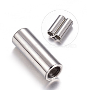 304 Stainless Steel Magnetic Clasps with Glue-in Ends, Column, Stainless Steel Color, 16x6mm, Hole: 4mm(STAS-K006-07C)