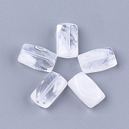 Acrylic Beads, Imitation Gemstone, Faceted, Rectangle, Clear & White, 14x8x5mm, Hole: 1.2mm, about 890pcs/500g(OACR-S028-093)