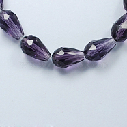Glass Beads Strands, Faceted, Drop, Indigo, 11x8mm, Hole: 1mm, about 57~59pcs/strand, 26.38~26.77 inch(GLAA-R024-11x8mm-2)