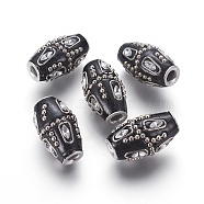 Handmade Indonesia Beads, with Rhinestone and Brass Findings, Rice, Platinum, Black, 27x16mm, Hole: 4.2mm(IPDL-F027-17)
