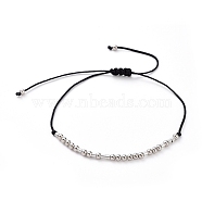 Unisex Adjustable Morse Code Bracelets, Valentines Friendship Bracelets, with Nylon Cord and Platinum Plated Brass Beads, Morse Code Never Give Up, Black, 2.3~8.6cm(BJEW-JB05011-03)