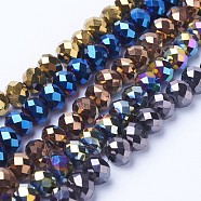 Electroplate Transparent Glass Beads Strands, Full Plated, Faceted, Rondelle, Mixed Color, 6x5mm, Hole: 1mm, about 85~88pcs/strand, 16.1~16.5 inch(41~42cm)(EGLA-A034-T6mm-UA)