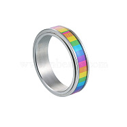 Rainbow Color Pride Flag Enamel Rectangle Rotating Ring, Stainless Steel Fidge Spinner Ring for Stress Anxiety Relief, Stainless Steel Color, US Size 10(19.8mm)(RABO-PW0001-038F)