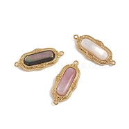 Natural Shell Links connectors, with Golden Plated Brass Findings, Long-Lasting Plated, Oval, 28x12x4mm, Hole: 1.2mm(KK-L196-04)