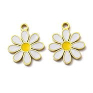 304 Stainless Steel Enamel Charms, Daisy Charms, White, Real 14K Gold Plated, 13x11x1mm, Hole: 1.4mm(STAS-L022-016G)